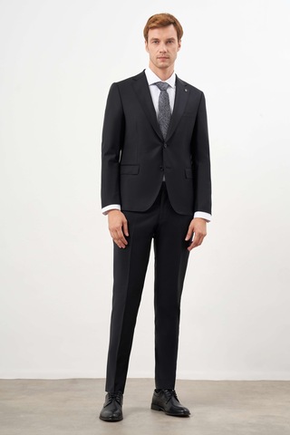 Morven Erkek Siyah Yünlü Platinium Düz Desen Slim Fit Mono Yaka Takım Elbise 24mc001134001 Siyah