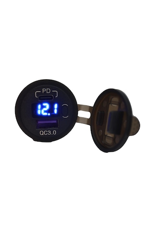 12v 24v Dc Usb Qc3.0 Type-c Pd Şarj Port Voltmetreli Anahtarlı Yuvarlak
