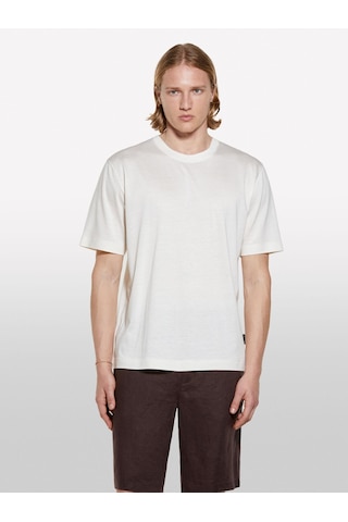 Sisley Liyosel Karışımlı Yırtmaçlı Regular Fit T-shirt Erkek Krem T-shirt - 325p361vs104k Ekru