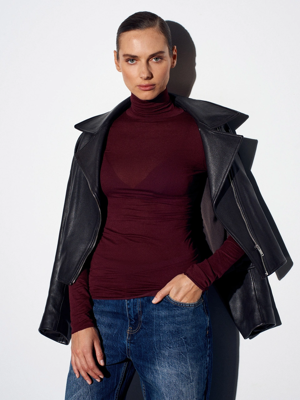 32277 Balıkçı Yaka Kaşmir Bluz-bordo Bordo