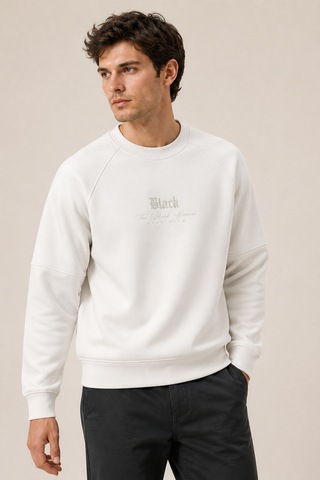 Redline Black Yeni Sezon Erkek Kışlık Regular Fit Sweatshirt Pamuklu Beyaz