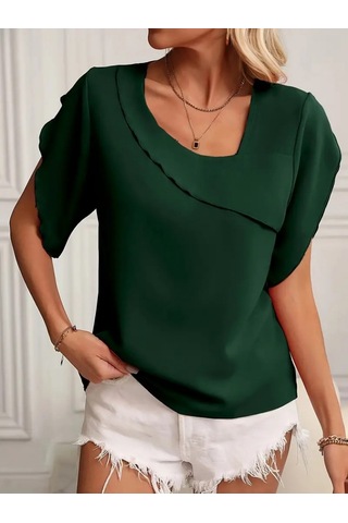 Gülsüm Aydın Kadın Kısa Kollu Yaka Ve Kol Detay Jesica Bluz Yeşil