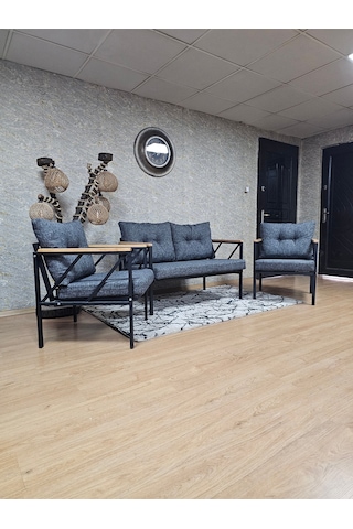 Zafir Siyah Boyalı Bahçe Füme Döşeme - Balkon - Mutfak Çay Seti Takımı Bahçe Koltuk Takımı Kahverengi