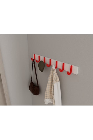 Hepsi3boyutlu Modern Duvar & Kapı Baston Askılık - 7 Adet Kırmızı J Askılık - Model No : 6 Kırmızı