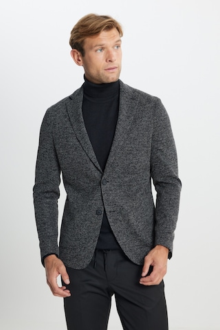 AC&Co / Altınyıldız Classics Erkek Sıyah Slim Fit Dar Kesim Mono Yaka Armürlü Torba Cepli Ceket Siyah
