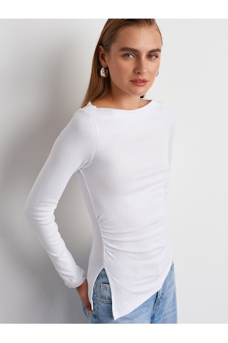 Dilvin 32198 Kayık Yaka Uzun Kollu Top-beyaz Beyaz