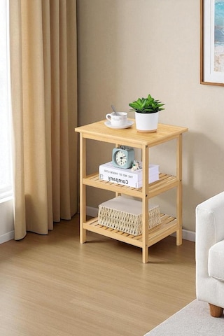 Digithome Bambu 3 Raflı Komodin Yan Sehpa Şifonyer Düzenleyici Orta Sehpa Db-0024 Kahverengi