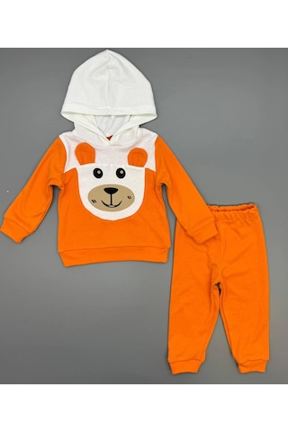 Erkek Çocuk Kapşonlu Ve Kulaklı Alt Üst İkili Gündelik Takım Turuncu