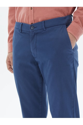 Koyu Mavi Dokuma Regular Fit Casual Pamuk Karışımlı Pantolon Koyu Mavi
