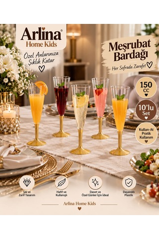 Gold Taban Detaylı 150 Cc Plastik Meşrubat Bardağı 10 Lu Set Beyaz