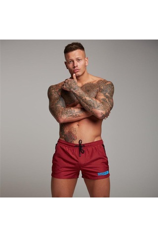 Kırmızı Muscleguys Erkek Yumuşak Ve Pürüzsüz Plaj Şortu Spor Salonu Spor Sweatshorts Vücut Geliştirme Elastik Bel Baskı Pantolon Ince Rahat Tatil Şort Kırmızı