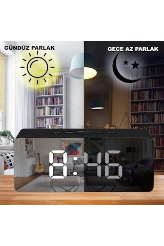 Akıllı Aynalı Dijital Saat Led Göstergeli, Alarm & Termometre, Usb/pil Çok Renkli