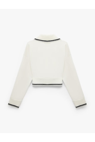 Koton Şardonlu Dik Yaka Biyeli Uzun Kollu Fermuarlı Sweatshirt Ekru 6sal10413ık