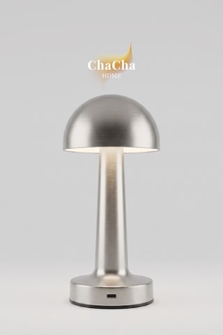 Chacha Home Mila Metal Led Masa Lambası 22x10 Cm - Mantar Başlıklı Lüks Dekoratif Abajur Ve Gece Lambası Gümüş