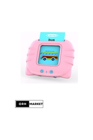 Pembe Renkli Ingilizce Sesli Flash Kart Seti Yırtılmaz Eğitim Kartları, Şeffaf Koruyucu Kılıflı