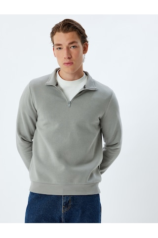 Koton Yarım Fermuarlı Yaka Sweatshirt Uzun Kollu Pamuk Karışımlı Gri 5wam70002mk Gri