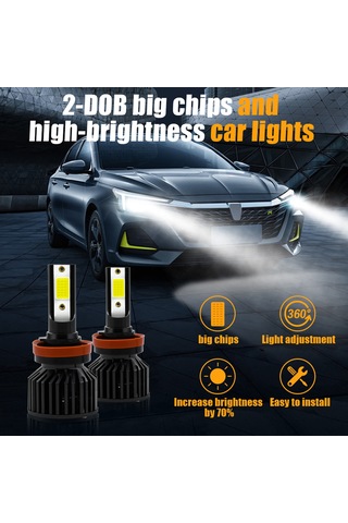 Geeksen H11 Arayüzlü 6000k Soğuk Beyaz Led Araç Farı Seti - 8000lm Parlaklık, Ip67 Su Geçirmez, Fanlı Soğutma, Plug & Play