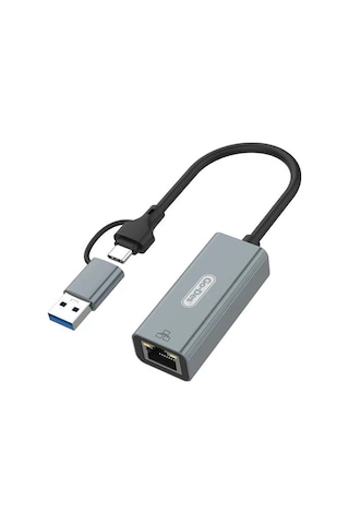 Go Des Gd-6871 Rj45 Type-c Ve Usb-a Ethernet Dönüştürücü Kablo 100mbps Gri Gri