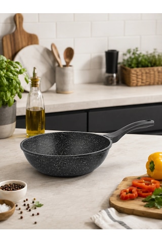 İtalyan Tasarım 28 Cm Döküm Granit Wok Tava Çok Renkli