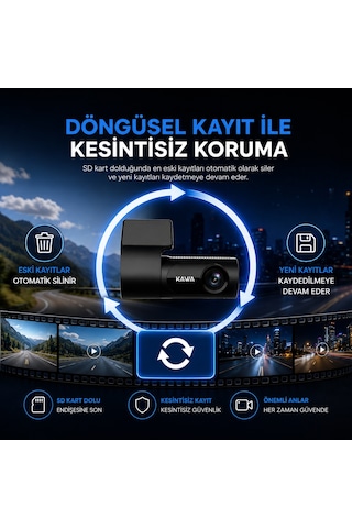 Kawa D6 3K 1620P 145° Geniş Açı Lens DSI-2 Gece Görüşlü G-Sensörlü WDR WiFi Araç Kamerası