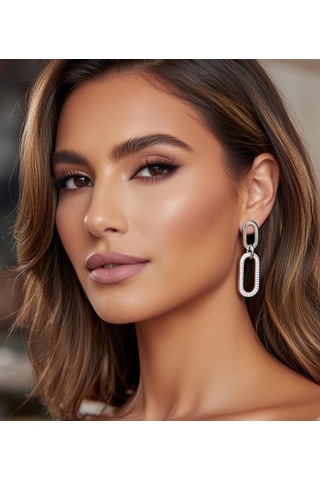 Tiptop/ / Gümüş Renk Zirkon Taşlı Sallantılı Model Çelik Küpe Gümüş