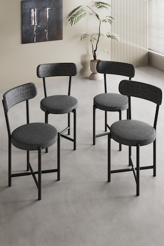 Sandalye 4 Adet Keten Kumaş Metal Ayak Modern Mutfak Sandalyesi Cafe Balkon Ofis Teddy 9809 Antrasit Çok Renkli