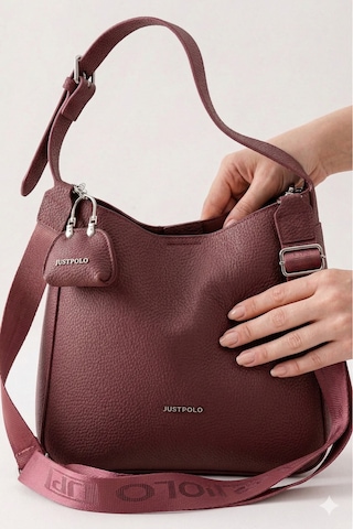 Just Polo Just & Polo Kadın Siyah Omuz Çantası - Mini Cüzdanlı Geniş Logolu Askılı Hobo Model 7023 Bordo