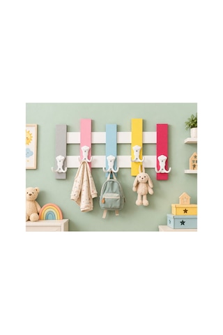 Renkli Duvar Askılığı 45x27 Cm,mdf Gövde Sert Plastik 10 Kancalı Askı,çok Amaçlı Montajlı Askı Çok Renkli