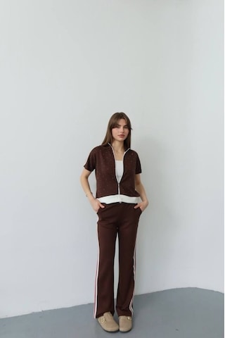 Veraura Lifestyle Kadın Fermuarlı Taş Ve Şerit Detaylı Ikili Takım Kahverengi