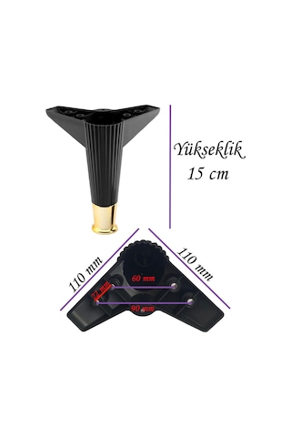 4 Adet Golden Ayak 15 Cm Siyah Altın Gold Mobilya Kanepe Sehpa Ünite Koltuk Ayağı Baza Ayak Ayakları