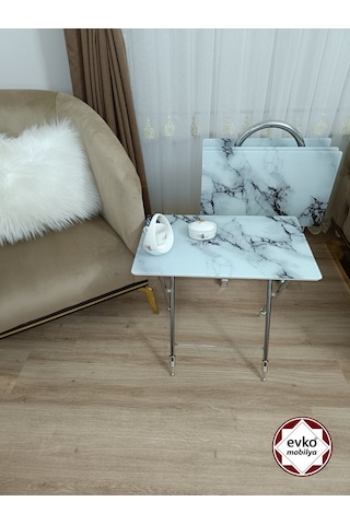 Evko Mobilya Çanta Zigon Sehpa, 4'lü Sehpa Zigon Sehpa, Servis Sehpası, Camlı Sehpa, Katlanır Sehpa
