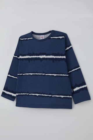 Breeze Erkek Bebek Uzun Kollu Tişört Patlı Batik Çizgi Desenli 9 Ay-3 Yaş, Lacivert Lacivert