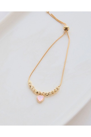 Altın Kaplama Pembe Kalp Dorika Sıkıştırılabilir Çelik Bileklik Gold