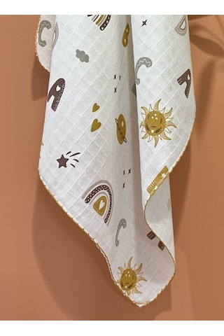 Çok Amaçlı Müslin Örtü 80X90Cm & Müslin Mendil / Müslin Battaniye Beyaz - Kahverengi