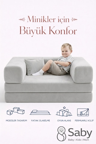 Premium 140x70 Cm Modüler Çocuk Ve Genç Koltuğu Yatak Olabilen Sünger Oyun Alanı Yıkanabilir Kılıf Gri