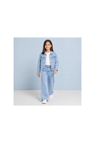 Rony Pony Kids Kız Çocuk Lazer Kedi Baskılı Kot Ceket Pantolon Takımı Geniş Paça 2 Li Denim Set Mavi