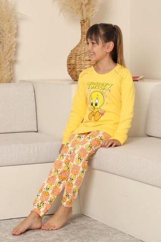 Miniğimin Cicileri Sevimli Civciv Baskılı Kız Çocuk Pijama Ta... Sarı