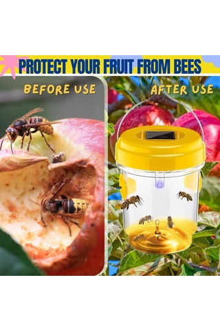 Geeksen Dış Mekan Gömlek Tipi Güneş Enerjili Arı Tutucu - Güneş Panelli Zirve Tuzağı Sarı, 2 Adet