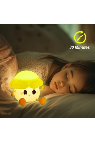 Çocuklar İçin Mantar Gece Işığı, Sevimli Silikon Gece Işığı, 7 Ayarlanabilir Renk Solunum Mantar Lambası Düz