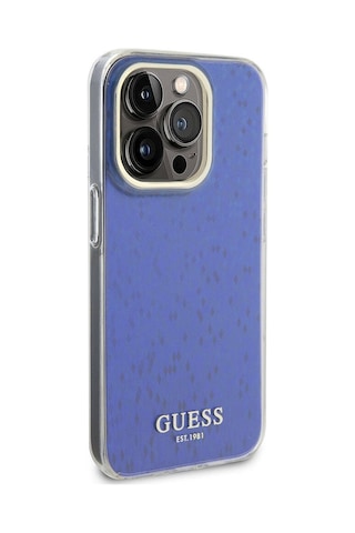 Apple Uyumlu iPhone 15 Pro Max Kılıf Guess Lisanslı Yazı Logolu Mirror Disco Kapak Mor