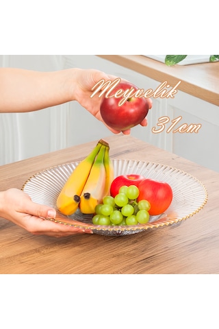 Porsima 31016 Newyork Altın Yaldızlı Cam Meyvelik Sunumluk 31 Cm