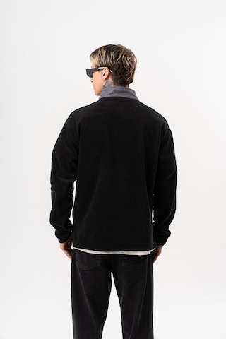Respire Erkek Düğme Detaylı Oversize Polar Sweatshirt Siyah