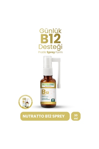 Nutratto B12 Sprey Vitamin B12 1000 Mcg Metilkobalamin Takviye Edici Gıda 30 Ml