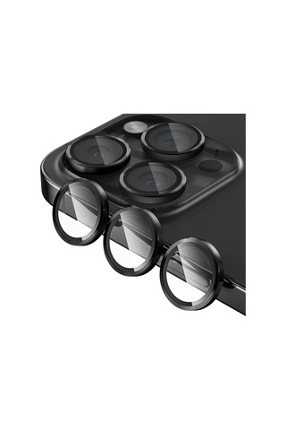 Buff iPhone 15 Pro Max / 15 Pro Kamera Metal Lens Koruyucu Siyah