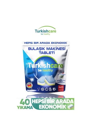 Turkishcare Hepsi Bir Arada Ekonomik Bulaşık Deterjanı Premium Tablet 40 Tablet
