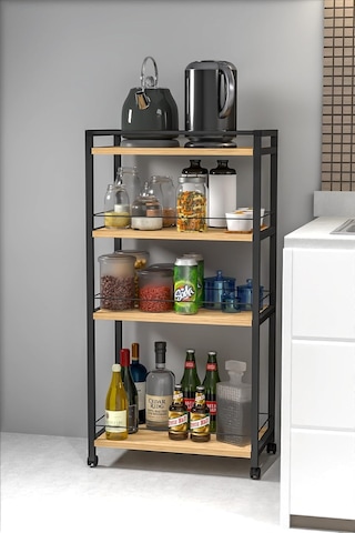 Miyuhome 4 Raflı Metal Düzenleyici Tekerlekli Kiler Tekerlekli Banyo Rafı Metal Organizer Çok Amaçlı Raf Safir Me Çok Renkli