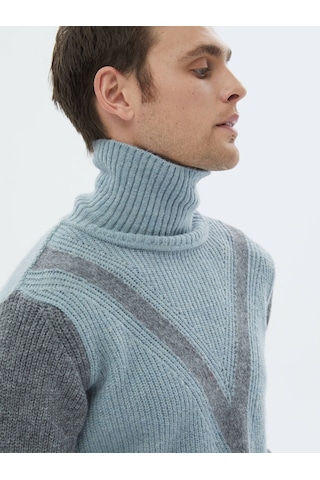 Mint Tam Balıkçı Yaka Desenli Yün Karışımlı Triko Mint