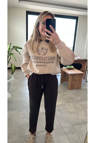 Elif Tarakçı Butik Bej Pamuklu Sweatshırt Bej - Kahverengi