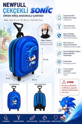 Newfull Çekçekli Sonic Erkek Anaokul Sırt Çantası-mavi