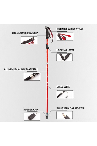 Maiyame Alüminyum Trekking Çubuğu 5 Bölümlü 36cm Daraltılabilir 265g Kısa Ultra Hafif Dağ Yürüyüşü, Kırmızı Uzun Tip Tek Adet Çok Renkli
